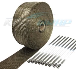 L T 32 Feet HM&FC Double Thickness Titanium Exhaust Wrap with Size 0.12 Inch 2 Inch with 10 Stainless Zip Ties and Glove W 